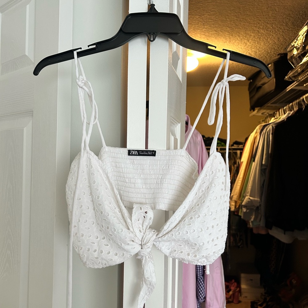 Zara White Eyelet Crop Top